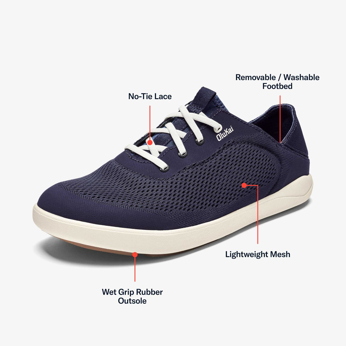 OluKai New - Moku Pae Men's Boat Shoes - Trench Blue / Off White