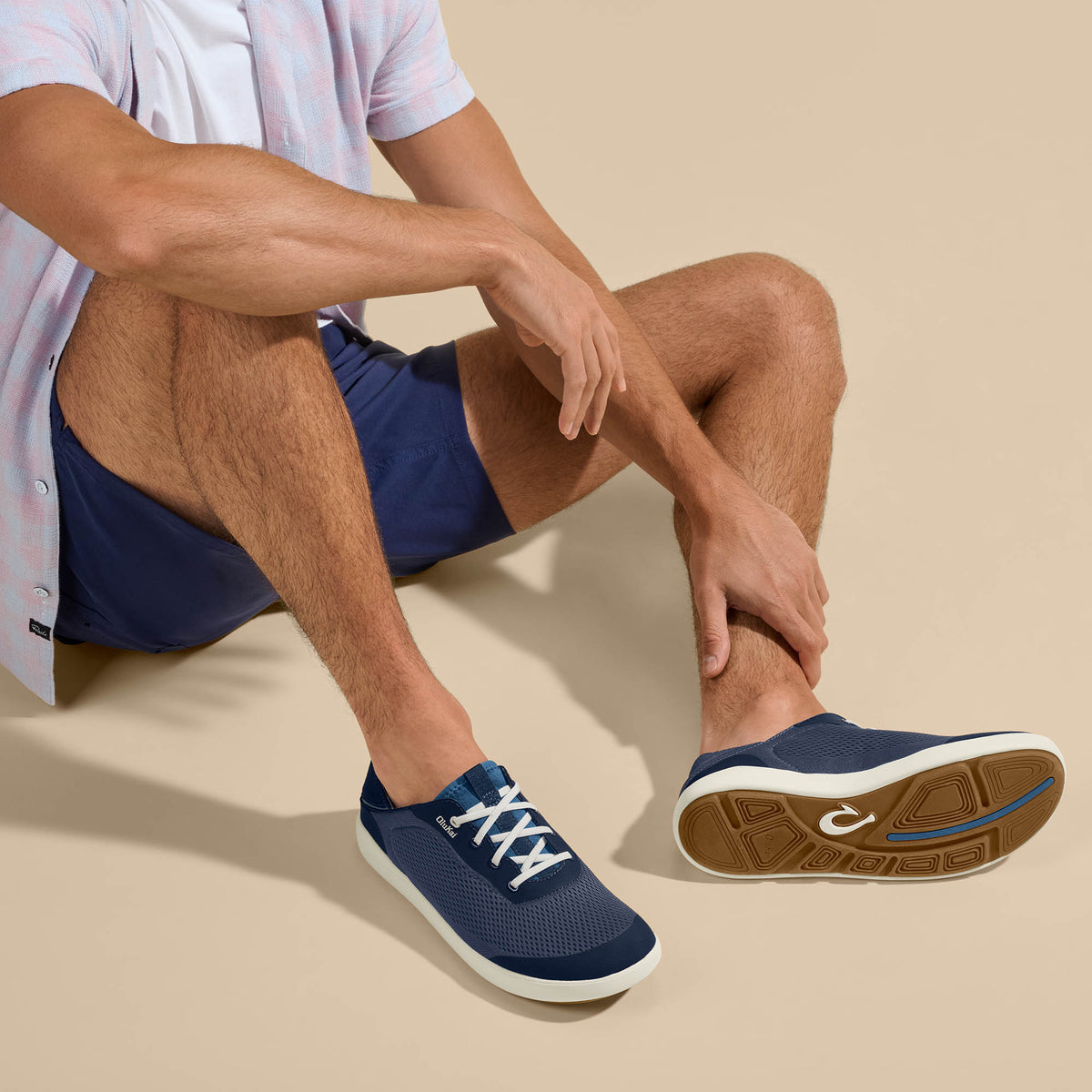 OluKai New - Moku Pae Men's Boat Shoes - Trench Blue / Off White