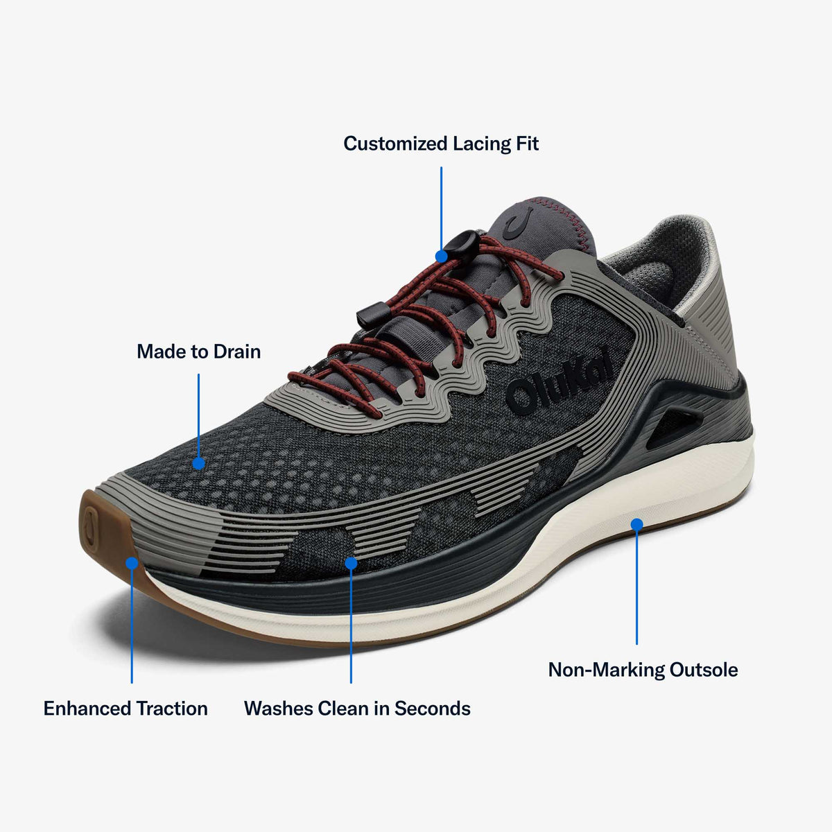 OluKai Premium - ‘Ahi Men’s Water Boat Shoes - Rock / Ash