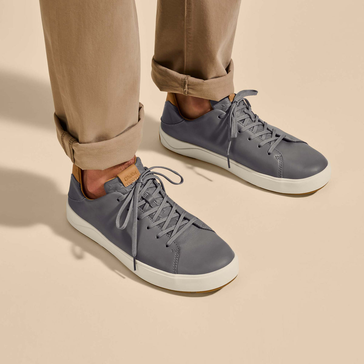 OluKai Best Seller - Lae‘ahi Lī ‘Ili Men's Leather Sneakers - Stone