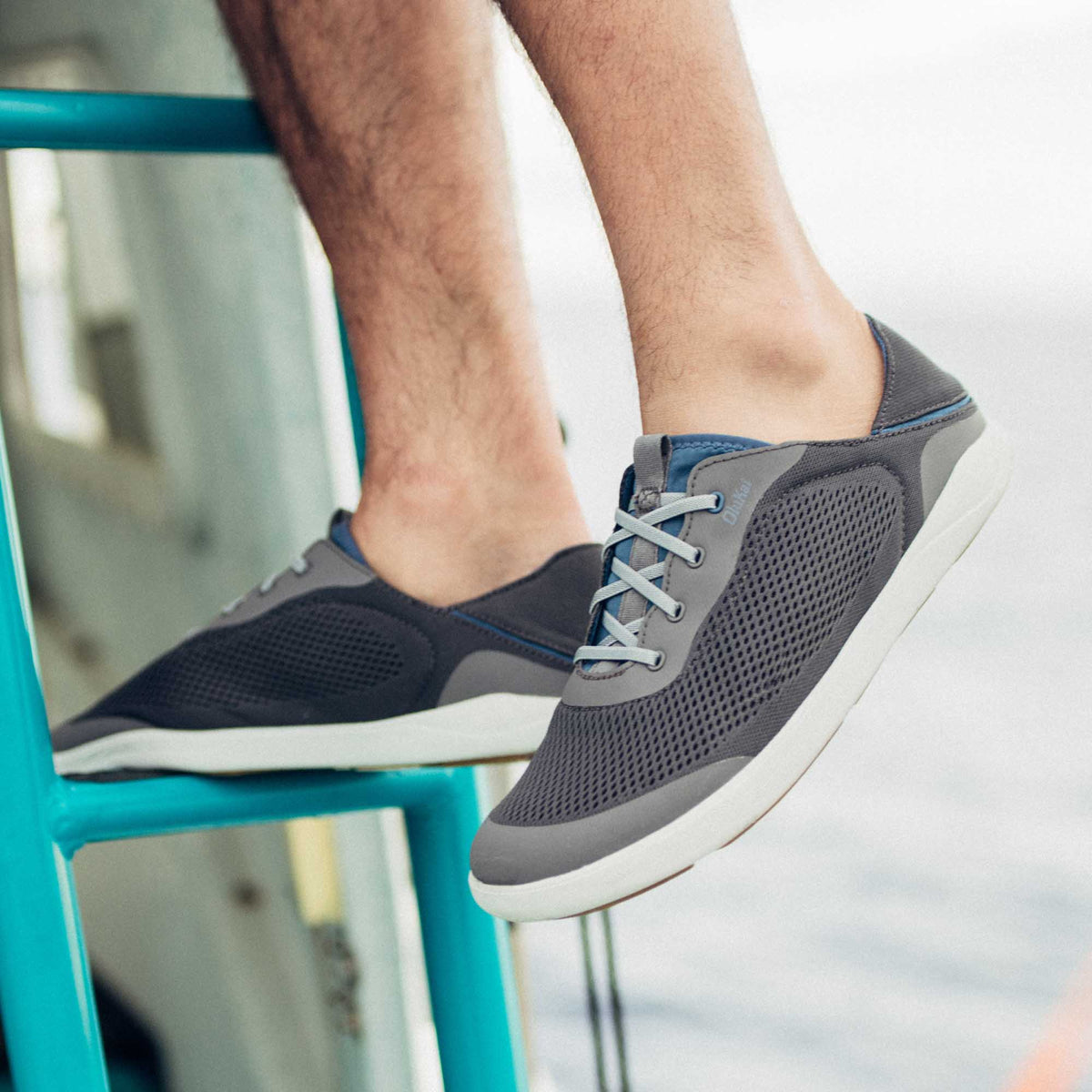 OluKai Hot Sale - Moku Pae Men's Boat Shoes - Pavement / Vintage Blue