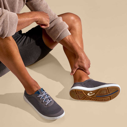 OluKai Hot Sale - Moku Pae Men's Boat Shoes - Pavement / Vintage Blue