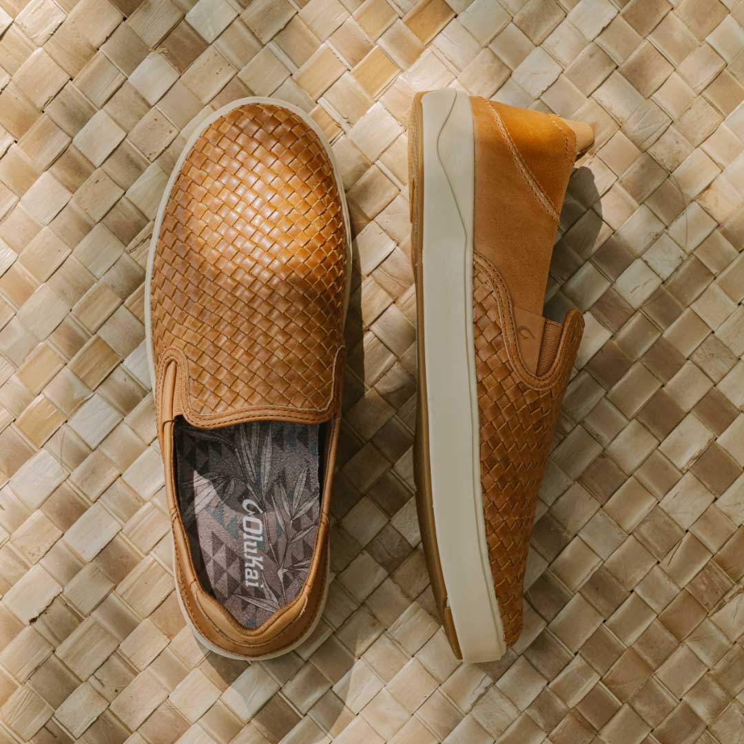 OluKai Everyday - Lae‘ahi Lauhala Men's Leather Slip-On Sneakers - Fox