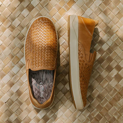 OluKai Everyday - Lae‘ahi Lauhala Men's Leather Slip-On Sneakers - Fox