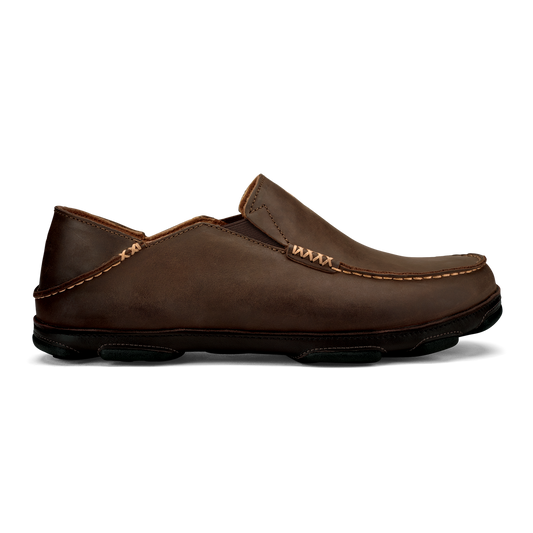 OluKai Great Value - Moloā Men's Leather Slip On Shoes - Dark Wood / Dark Java