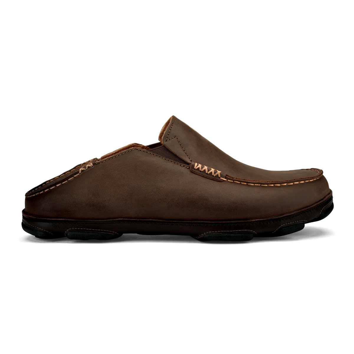 OluKai Great Value - Moloā Men's Leather Slip On Shoes - Dark Wood / Dark Java