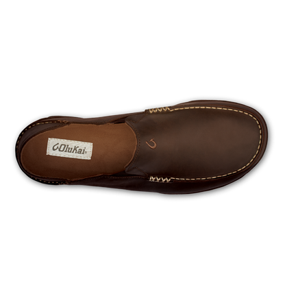 OluKai Great Value - Moloā Men's Leather Slip On Shoes - Dark Wood / Dark Java