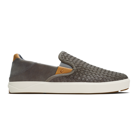 OluKai Special Offer - Lae‘ahi Lauhala Men's Leather Slip-On Sneakers - Ash