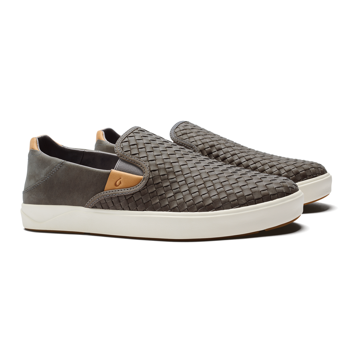 OluKai Special Offer - Lae‘ahi Lauhala Men's Leather Slip-On Sneakers - Ash