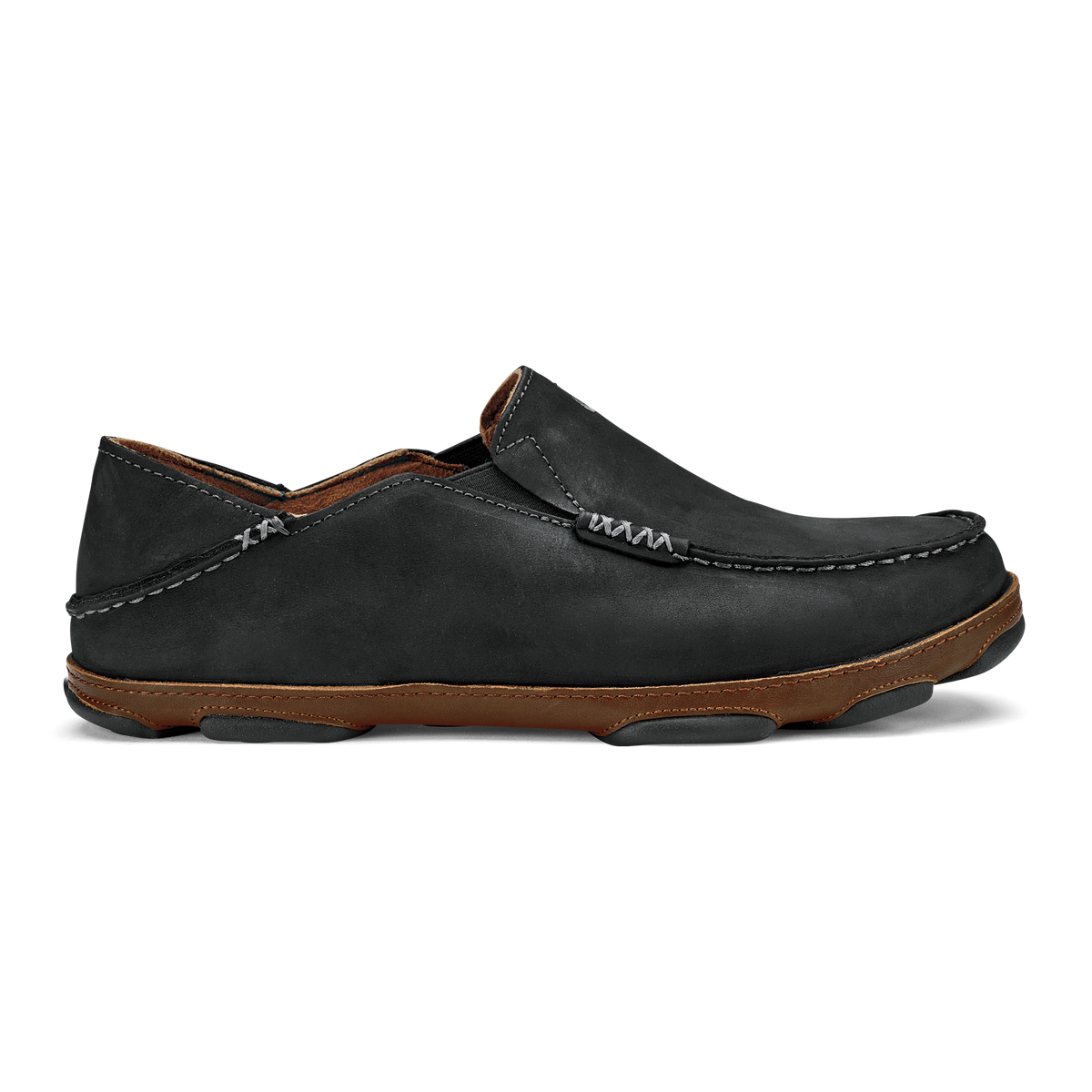 OluKai Value - Moloā Men's Leather Slip On Shoes - Black / Toffee