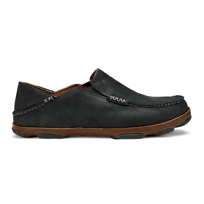 OluKai Value - Moloā Men's Leather Slip On Shoes - Black / Toffee