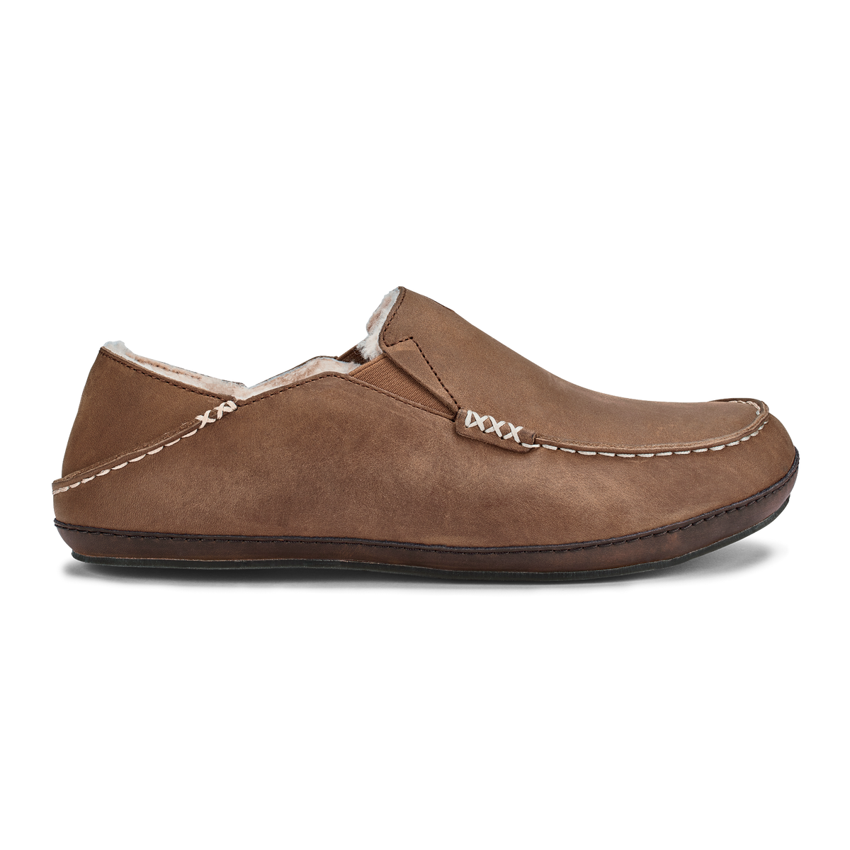 OluKai Discount - Moloā Men's Leather Slippers - Toffee / Dark Wood