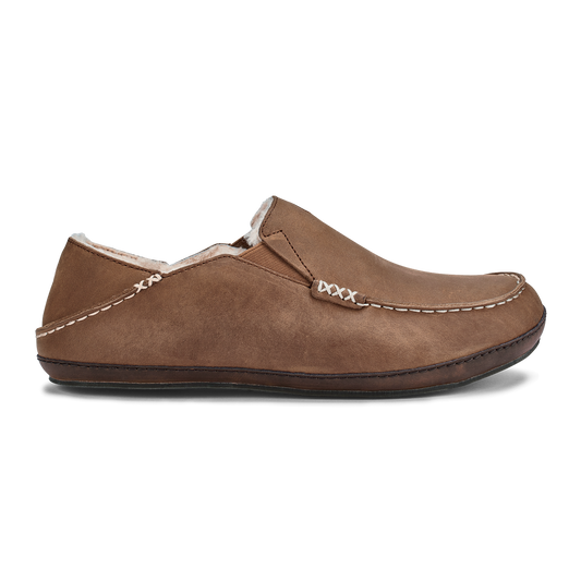 OluKai Discount - Moloā Men's Leather Slippers - Toffee / Dark Wood