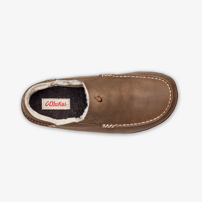 OluKai Discount - Moloā Men's Leather Slippers - Toffee / Dark Wood