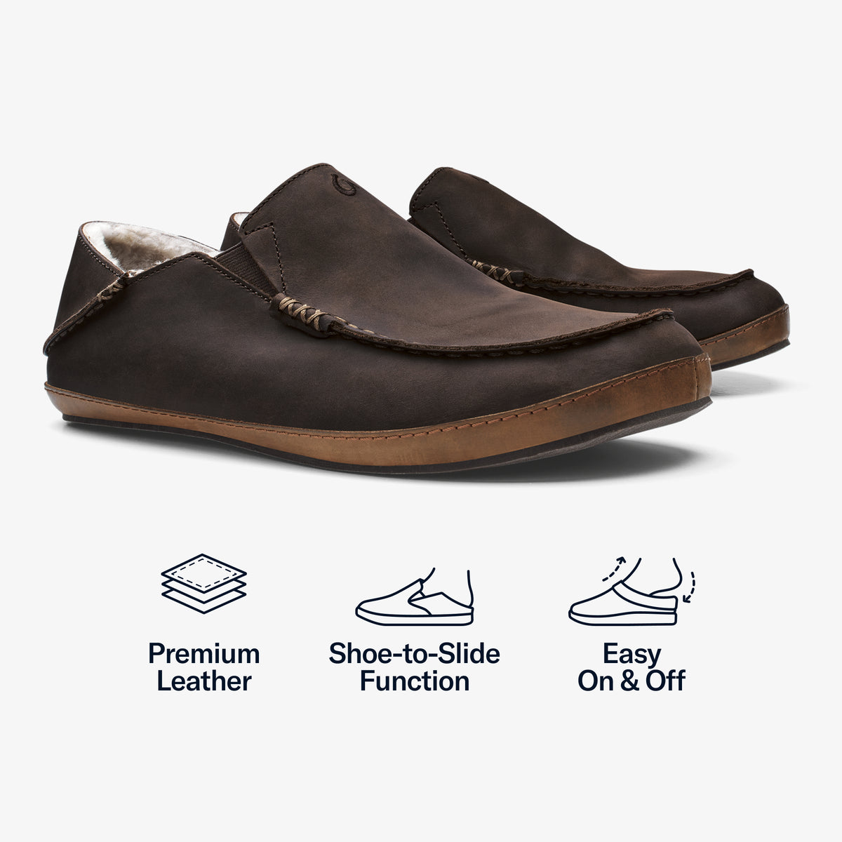 OluKai Recommended - Moloā Men's Nubuck Leather Slippers - Dark Wood
