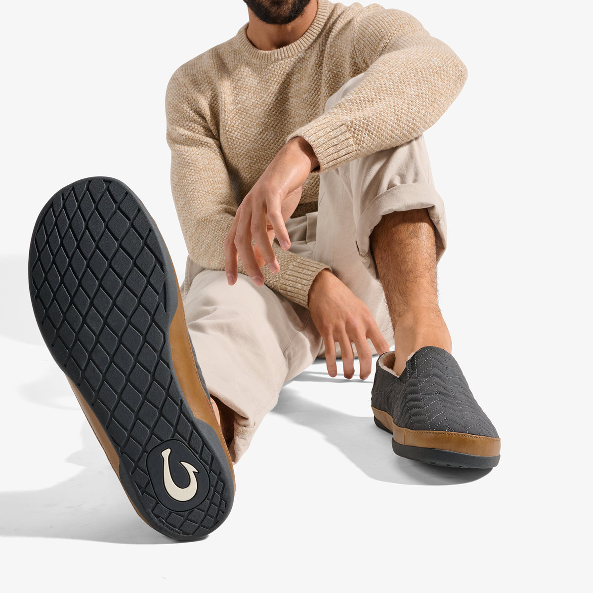 OluKai Recommended - Hanohano Men’s Waxed Canvas Slippers - Dark Shadow