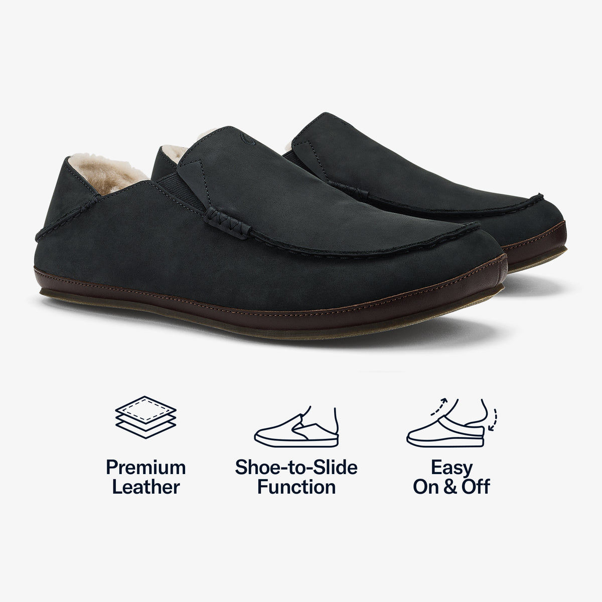 OluKai Classic - Moloā Slipper - Black / Dk Java