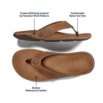 OluKai Quality - Tuahine Men's Waterproof Leather Beach Sandals - Toffee