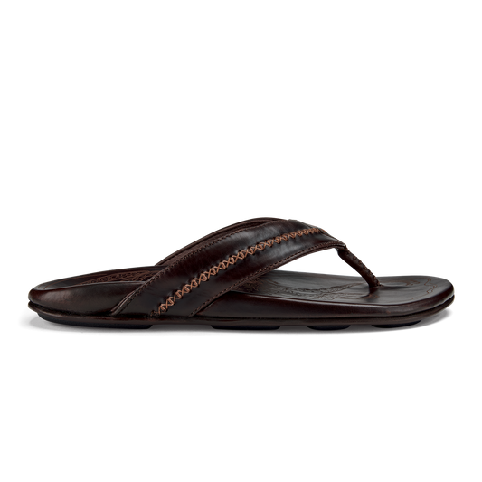 OluKai Exclusive - Mea Ola Men's Leather Beach Sandals - Dark Java