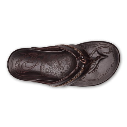 OluKai Exclusive - Mea Ola Men's Leather Beach Sandals - Dark Java