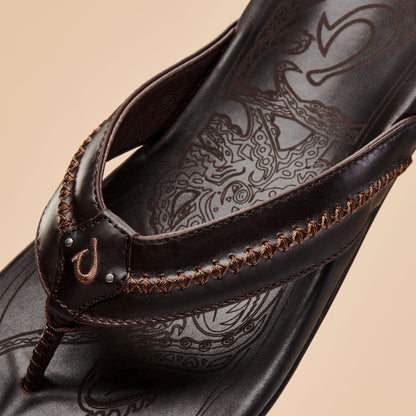OluKai Exclusive - Mea Ola Men's Leather Beach Sandals - Dark Java