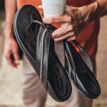 OluKai Exclusive - Mea Ola Men's Leather Beach Sandals - Dark Java