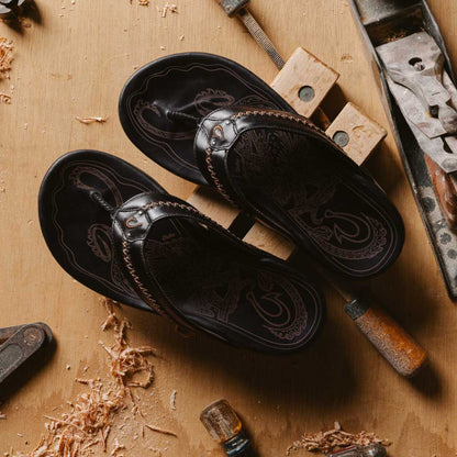 OluKai Exclusive - Mea Ola Men's Leather Beach Sandals - Dark Java