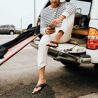 OluKai Exclusive - Mea Ola Men's Leather Beach Sandals - Dark Java