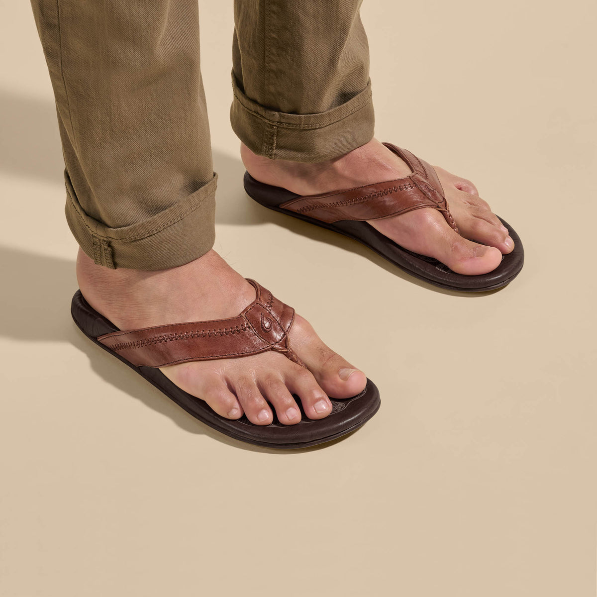 OluKai Best Seller - Hiapo - Rum / Dark Wood Men’s Leather Beach Sandals