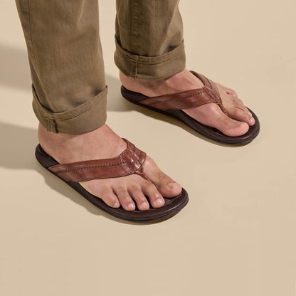 OluKai Best Seller - Hiapo - Rum / Dark Wood Men’s Leather Beach Sandals