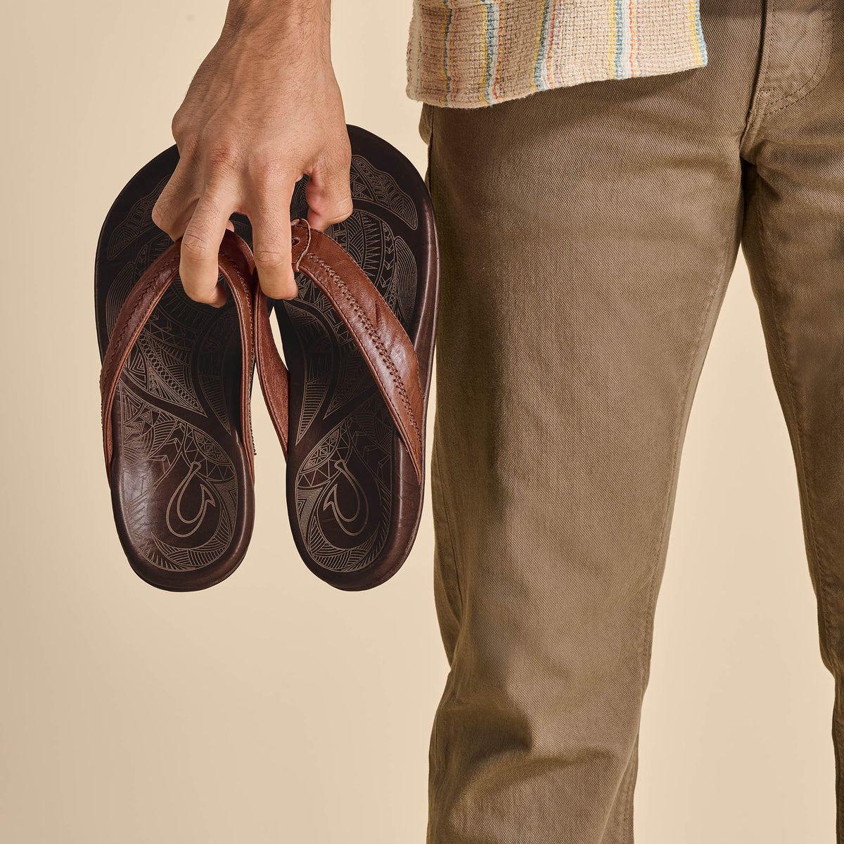 OluKai Best Seller - Hiapo - Rum / Dark Wood Men’s Leather Beach Sandals