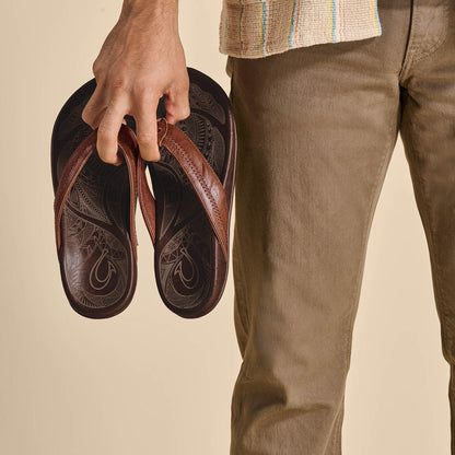 OluKai Best Seller - Hiapo - Rum / Dark Wood Men’s Leather Beach Sandals