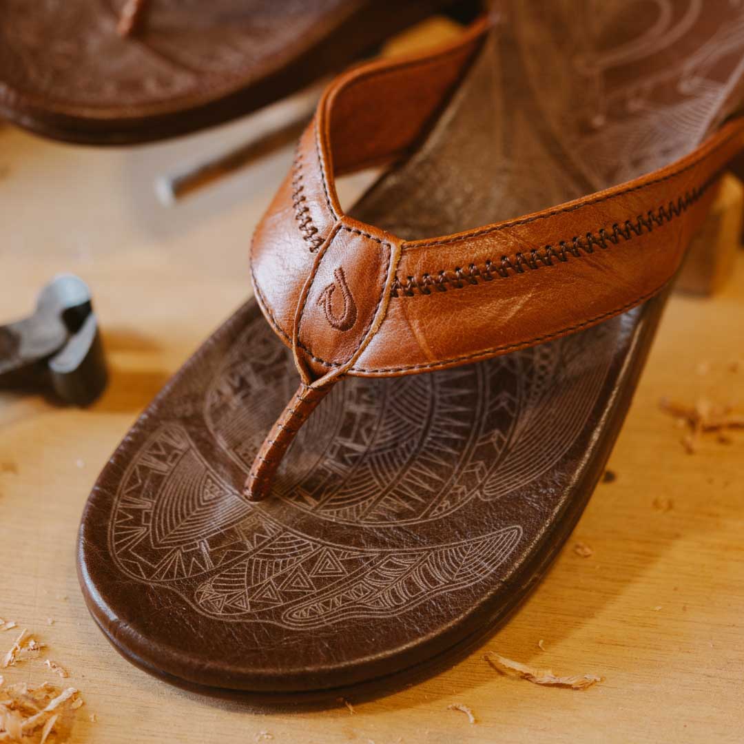 OluKai Best Seller - Hiapo - Rum / Dark Wood Men’s Leather Beach Sandals