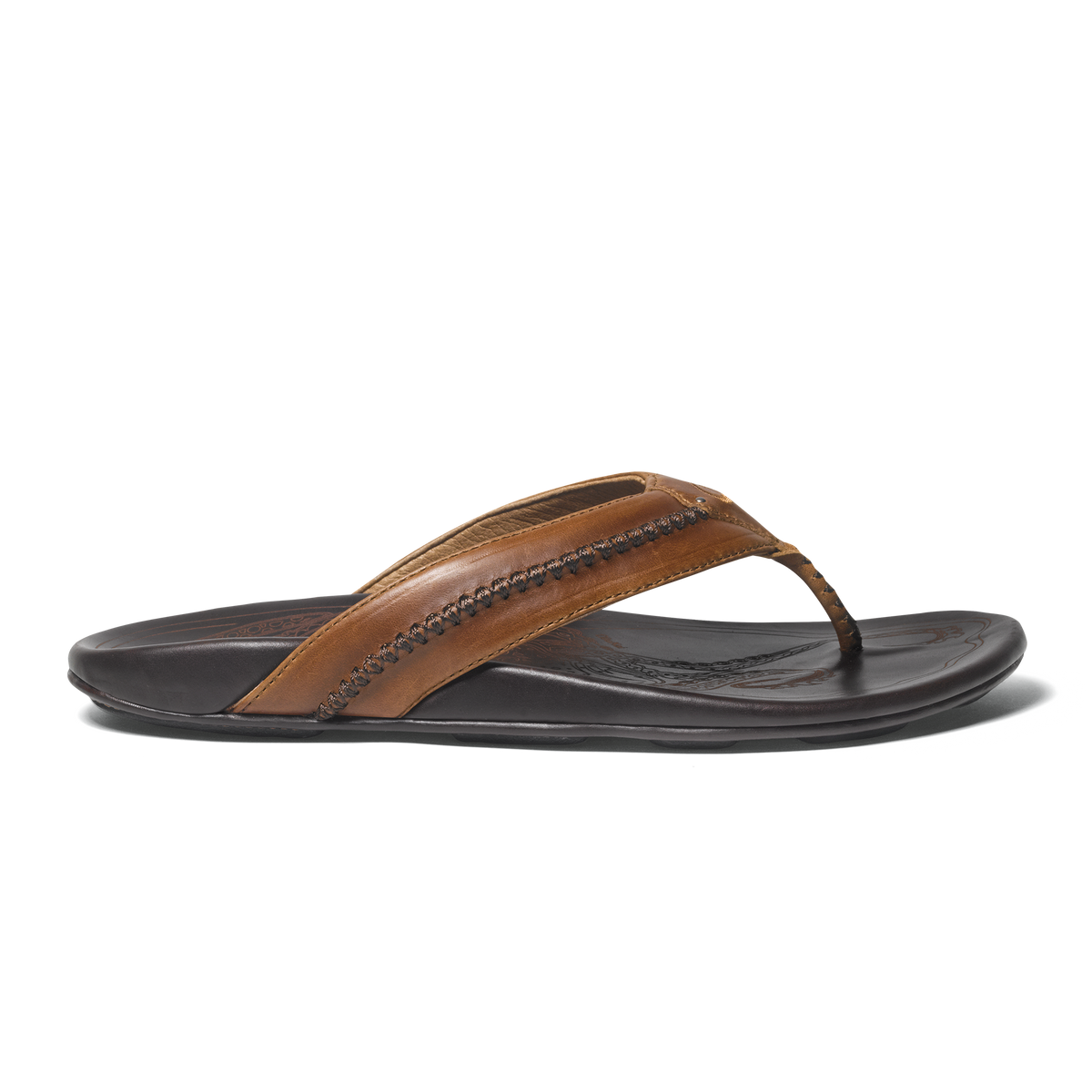 OluKai Trusted - Mea Ola Men's Leather Sandals - Tan / Dark Java