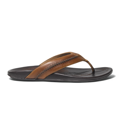 OluKai Trusted - Mea Ola Men's Leather Sandals - Tan / Dark Java