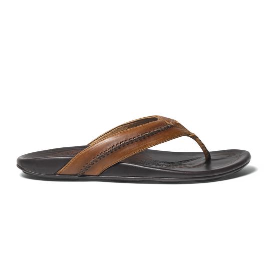 OluKai Trusted - Mea Ola Men's Leather Sandals - Tan / Dark Java