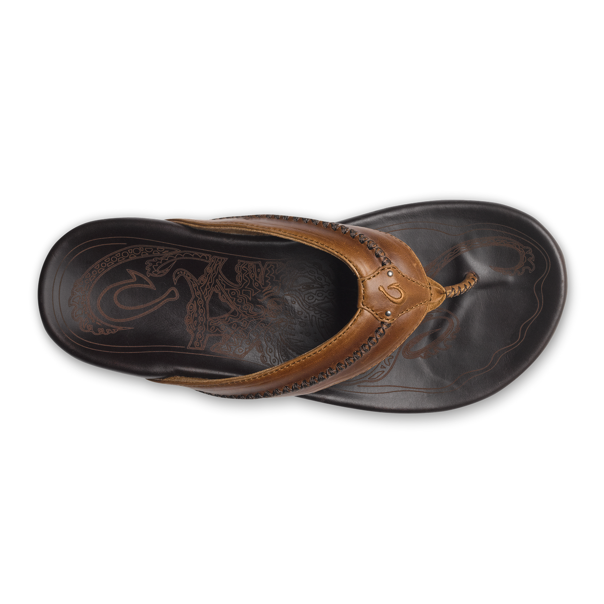 OluKai Trusted - Mea Ola Men's Leather Sandals - Tan / Dark Java