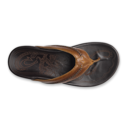 OluKai Trusted - Mea Ola Men's Leather Sandals - Tan / Dark Java