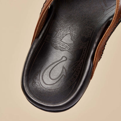 OluKai Trusted - Mea Ola Men's Leather Sandals - Tan / Dark Java