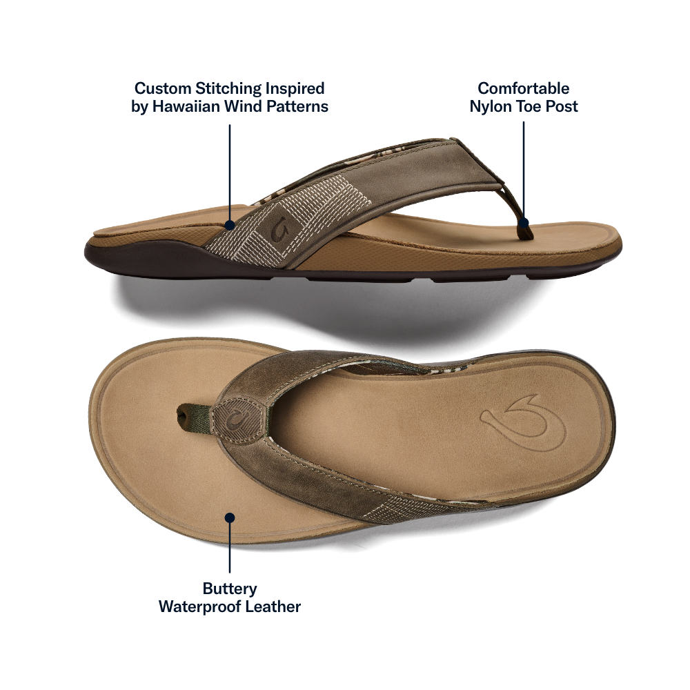 OluKai Recommended - Tuahine Men's Waterproof Leather Beach Sandals - Hunter