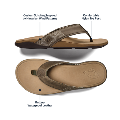 OluKai Recommended - Tuahine Men's Waterproof Leather Beach Sandals - Hunter