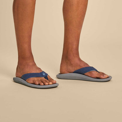 OluKai Best Seller - Ulele Men's Beach Sandals - Blue Depth / Charcoal
