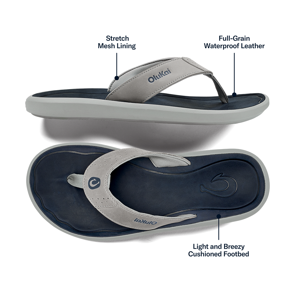 OluKai Value - Pili Men’s Waterproof Leather Sandals - Ash / Mood Indigo