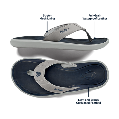 OluKai Value - Pili Men’s Waterproof Leather Sandals - Ash / Mood Indigo