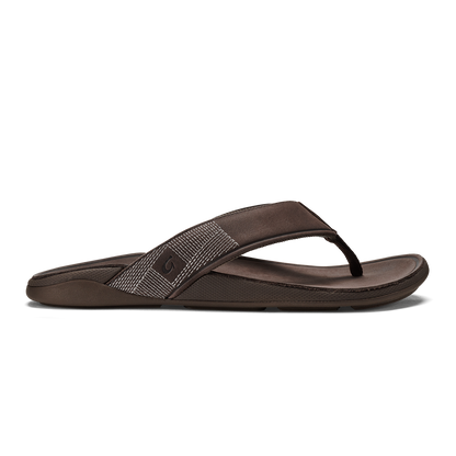OluKai Customer Favorite - Tuahine Men's Waterproof Leather Beach Sandals - Dark Wood