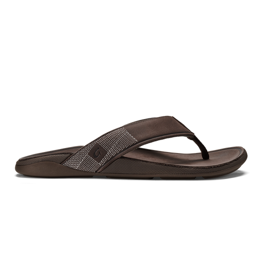 OluKai Customer Favorite - Tuahine Men's Waterproof Leather Beach Sandals - Dark Wood