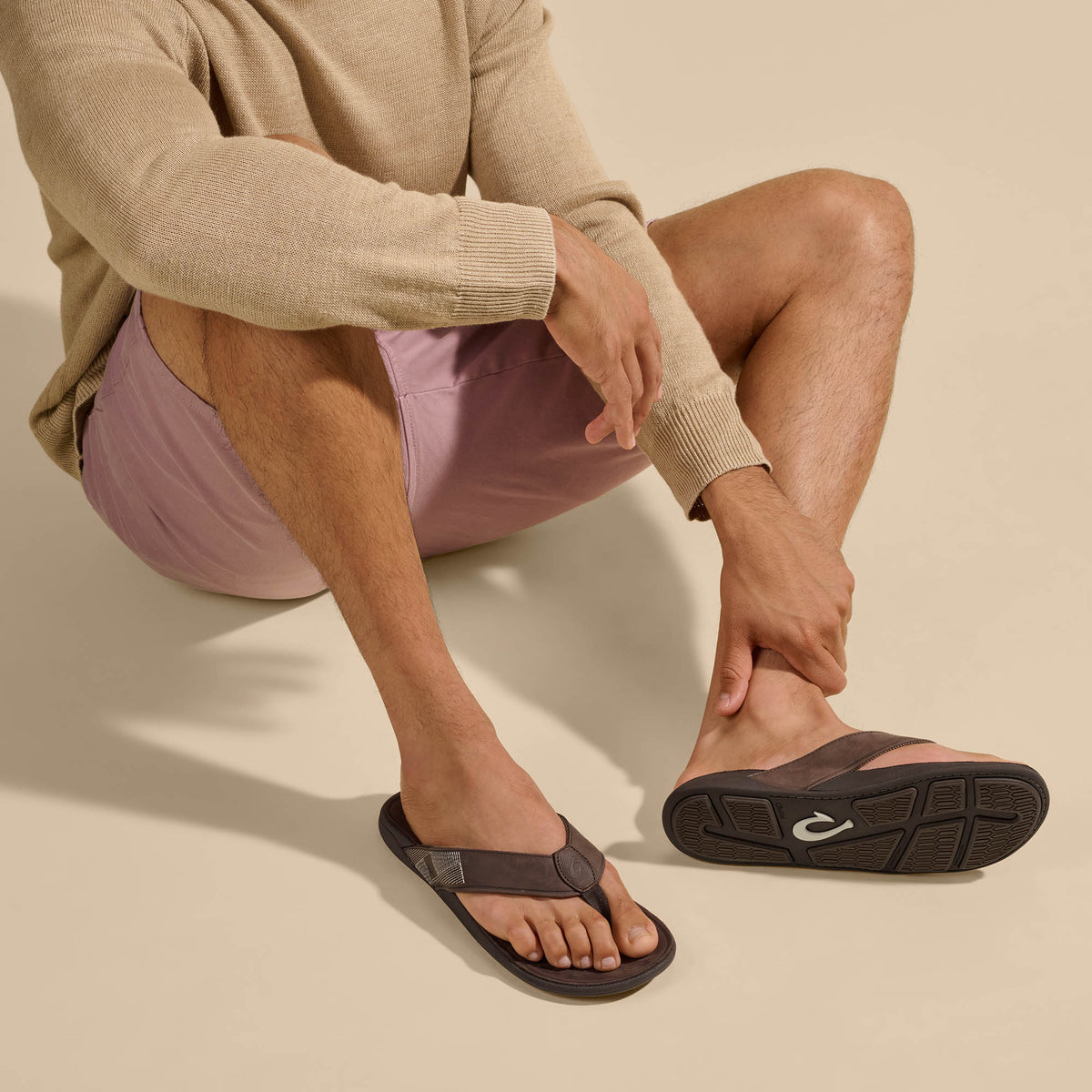 OluKai Customer Favorite - Tuahine Men's Waterproof Leather Beach Sandals - Dark Wood