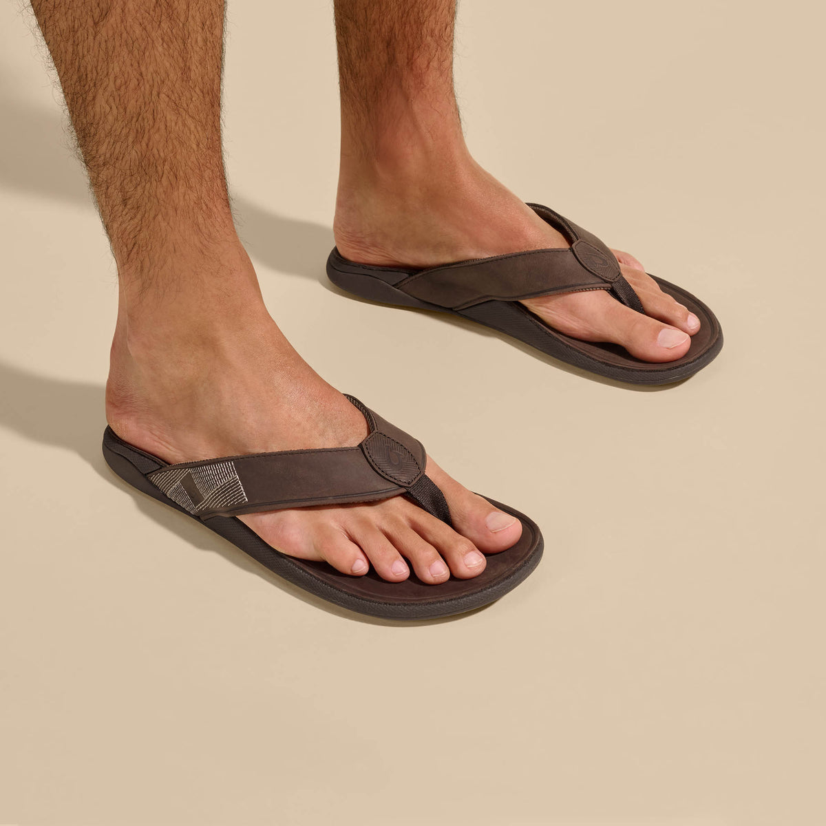 OluKai Customer Favorite - Tuahine Men's Waterproof Leather Beach Sandals - Dark Wood