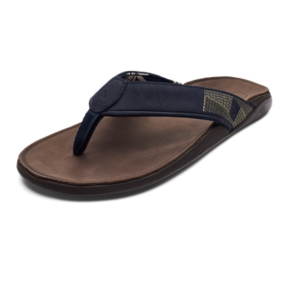 OluKai Premium - Tuahine Men's Waterproof Leather Beach Sandals - Trench Blue