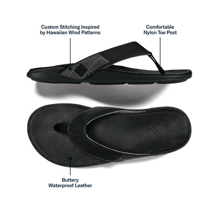OluKai Featured - Tuahine Men's Waterproof Leather Beach Sandals - Black